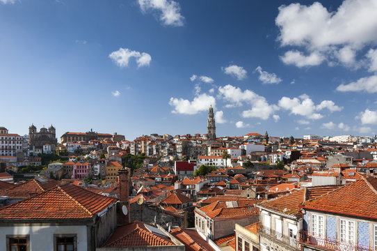 View of the skyline of the city of Porto in Portugal, Europe; Concept for travel in Portugal and most beautiful cities in Europe