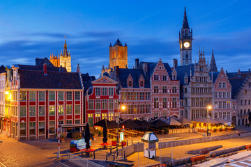 Fototapeta premium Gent. City embankment at sunset.