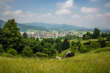Fototapeta na wymiar View on the Alps and Skofja Loka, Slovenia