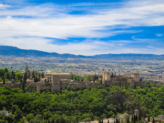 Fototapeta na wymiar Alhambra in Granada. Palace and fortress built by the Moors. UNESCO world heritage, Spain. Islamic art, Nasrid dynasty.