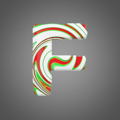Fototapeta premium Holiday alphabet letter F uppercase. Christmas font made of peppermint candy canes. 3D render.