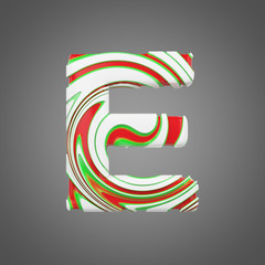 Holiday alphabet letter E uppercase. Christmas font made of peppermint candy canes. 3D render.