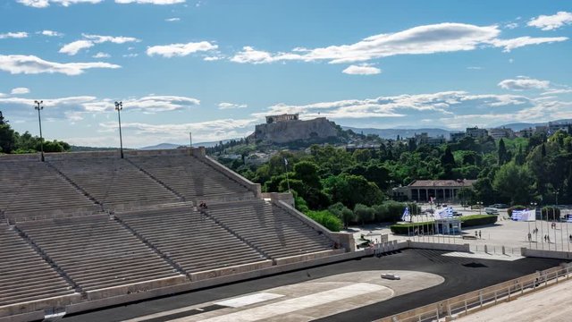 panathenaic stadium time lapse with acropolis view