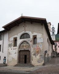 Clusone (Lombardy, Italy) - Facade of the Church of Sant'Anna built in 1487 in Clusone. On the façade there are votive frescoes from the 15th and 16th centuries.