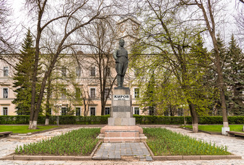 Monument to russian communist Sergey Kirov in the park of Pskov, Russia
