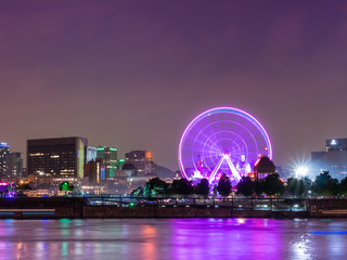 Long exposure shot - Night City View on the old Port of Montreal, Quebec, Canada