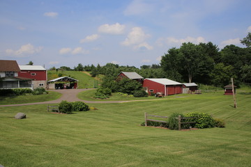 Obraz premium Rural farm landscape with hills and trees