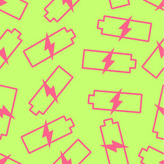 Battery icon seamless pattern background. Business flat vector illustration. Battery charge level sign symbol pattern.