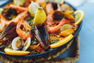 Spanische Paella mit Meeresfrüchten, Nahaufnahme © nikkytok