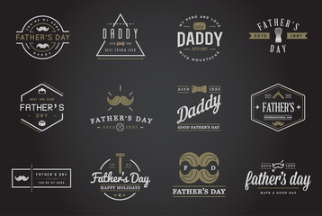 Set of Vector Happy fathers day. Typography Vintage Icons. Lettering for greeting cards, banners, t-shirt design.