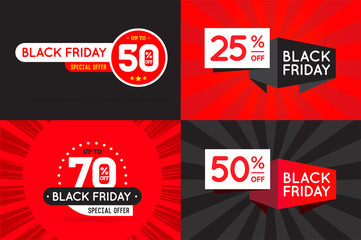 Set of Black Friday (BF) Sale Signs, Banners, Posters, Cards. Vector.