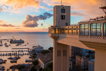 View of the Lacerda Elevator with beautiful sunset - Salvador, Bahia Brazil