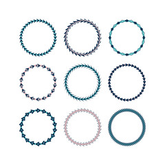 Cute dark blue and pink circle direction arrows emblems icons set on white background