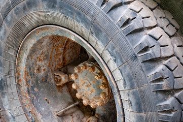 Old and rusty car wheel, close-up