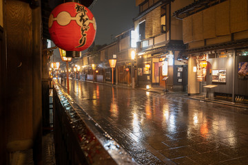 Rainy Night on Traditional Japanese Street