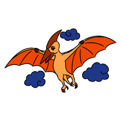 Pterodactyl cartoon illustration isolated on white background for children color book