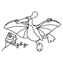 Pterodactyl cartoon illustration isolated on white background for children color book