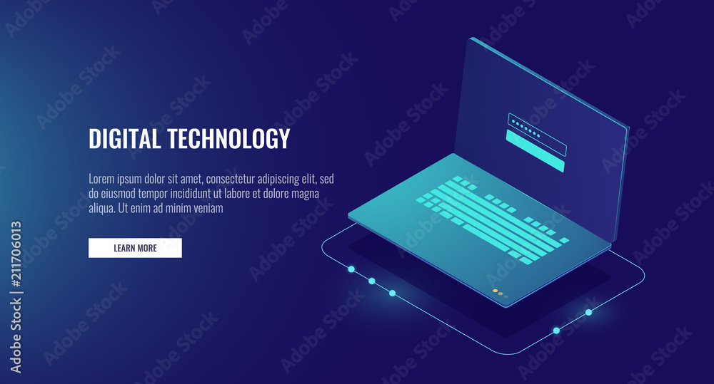 Aufkleber open laptop with authorization form on screen, personal data protection and processing, information 