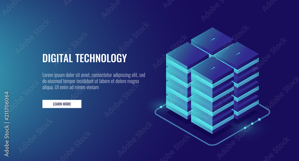 Poster server room, cloud data cloud storage, big data processing concept, networking and internet connceti
