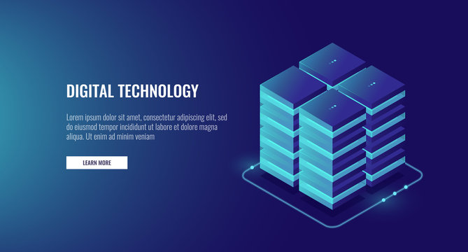Server room, cloud data cloud storage, big data processing concept, networking and internet conncetion