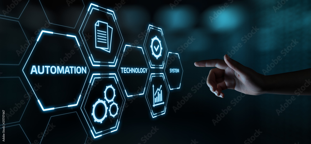 Poster automation software technology process system business concept