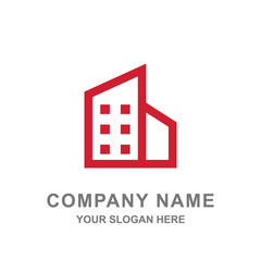 Red Hotel Apartment Building Logo Vector Illustration 