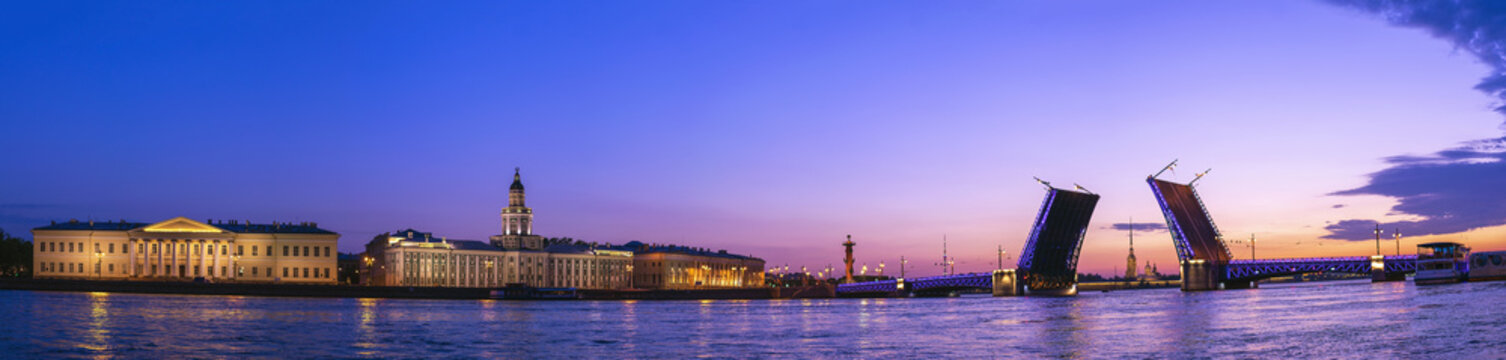 Saint Petersburg panorama sunrise city skyline at Palace Bridge, Saint Petersburg, Russia