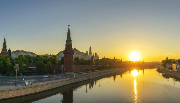 Moscow sunrise panorama city skyline at Kremlin Palace Red Square and Moscow River, Moscow, Russia
