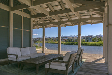Clubhouse seating area with lake