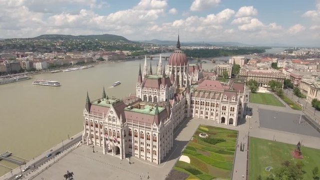 Aerial view of Hungarian Parliament - Budapest, Hungary