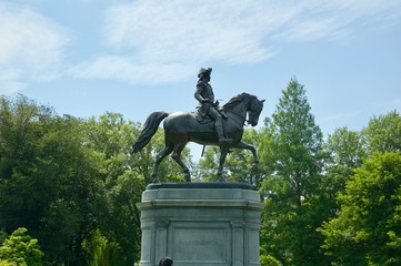 Historical George Washington Statue in the Boston Public Garden in Boston, Massachusetts.