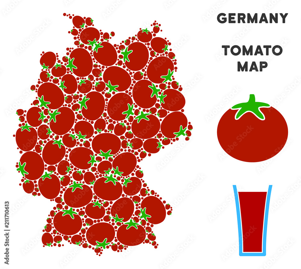 Poster germany map mosaic of tomato vegetables in variable sizes. vector tomato items are grouped into germ