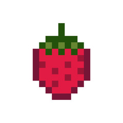 A strawberry pixelated fruit graphic