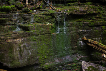 Waterfall in Jefferson National Forest in Pembroke, Giles County, Virginia in the Summer - Limestone Rock with Moss