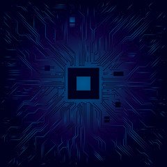 Computer Processor with Circuit Board Technology Illustration