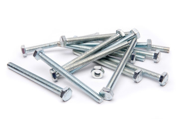 Bolt and nuts on a white background