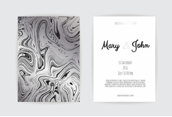 Silver, black, white marble template. Trendy pattern, graphic poster, geometric brochure, cards.