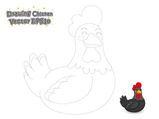Drawing and Paint Cute Chicken Cartoon . Educational Game for Kids. Vector Illustration.