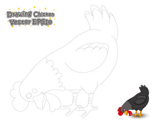 Drawing and Paint Cute Chicken Cartoon . Educational Game for Kids. Vector Illustration.