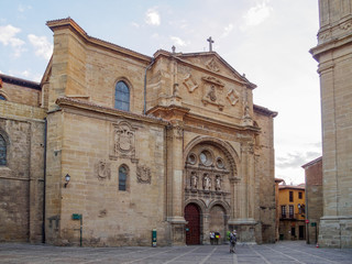 Fototapeta na wymiar Camino pilgrims in front of the Cathedral - Santo Domingo de la Calzada, La Rioja, Spain