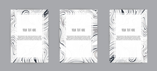 Set of elegant card, background. Black and grey marble texture. Vector illustration.