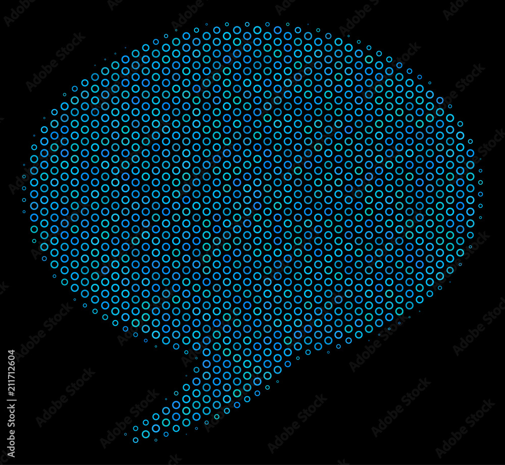 Poster halftone balloon mosaic icon of empty circles in blue color tinges on a black background. vector emp