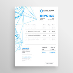 stylish invoice template with blue line mesh