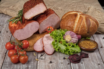 Ham, Bread And Vegetables