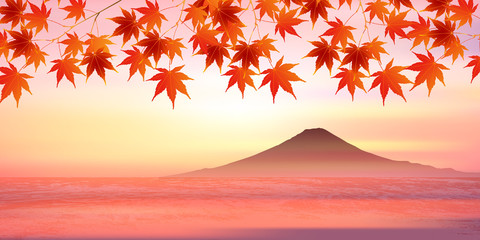富士山　紅葉　秋　背景 