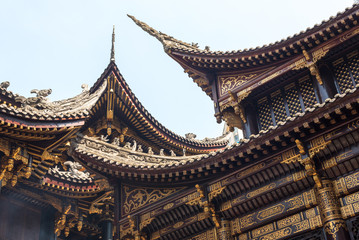 Traditional chinese architecture details in BaoLunSi temple Chongqing, China