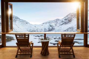 Cafe bar and Mountain view.