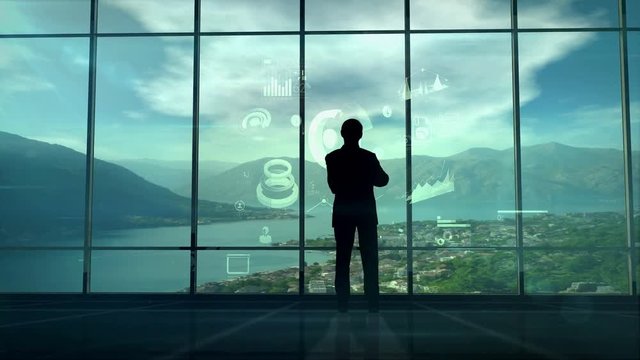 Businessman silhouette and infographics of the future