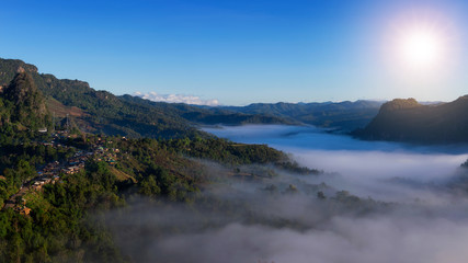 Mountain landscape and morning mist.