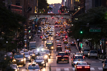 Lights from crosstown traffic on 42nd Street in Midtown Manhattan New York City